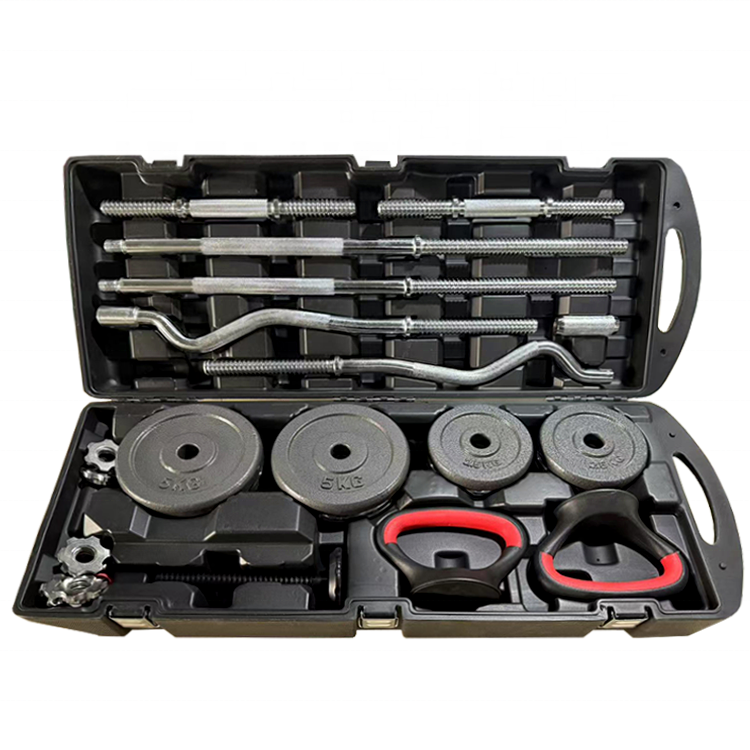 Set de Mancuernas Pesas con Barra Z Olímpica 58 Kg Kettlebell Ajustable Maletín